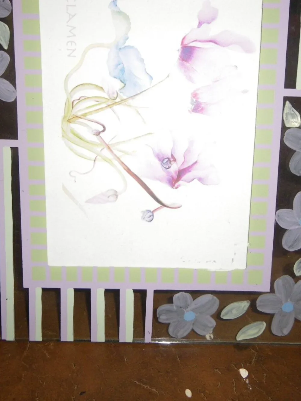 Vintage Hand Painted Cyclamen Large Frame For 5” x 7” Photograph